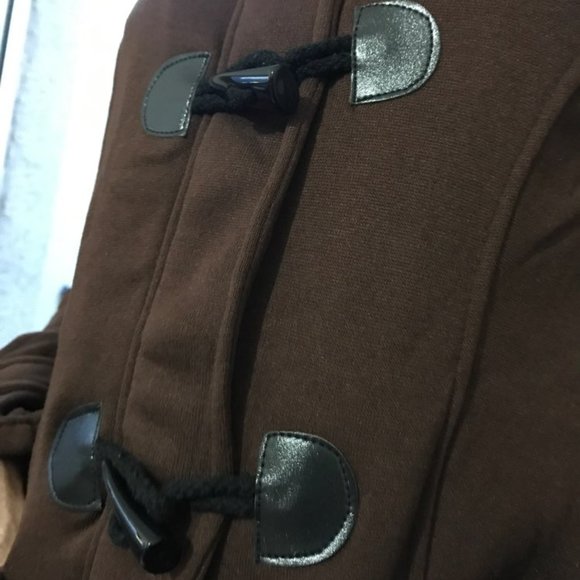 Pea Coat Jacket Brown Hood Toggles& Zipper Pockets - Picture 16 of 16